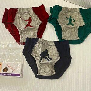 Lifesport Boys 3-pack Briefs Underwear 100% Org. Cotton Baseball Themed Size 4